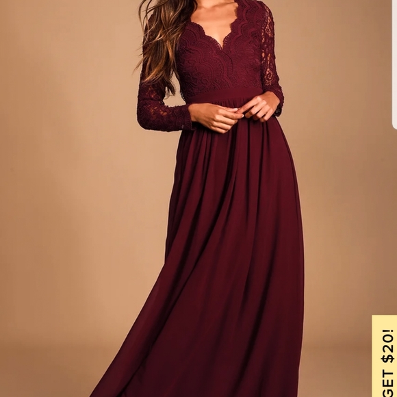 Awaken My Love Burgundy Long Sleeve Lace Maxi Dress - Picture 7 of 7